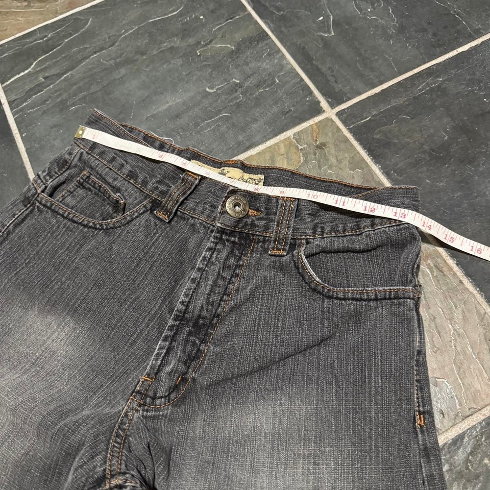 00s Y2K Indigo Thirty Embroidered Gray Crosshatch Denim BAGGY Shorts - 27" - Picture 8 of 8
